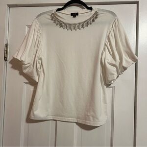 #172 ONTWELFTH RHINESTONE EMBELLISHED PUFF SLEEVE BLOUSE TOP SIZE MEDIUM